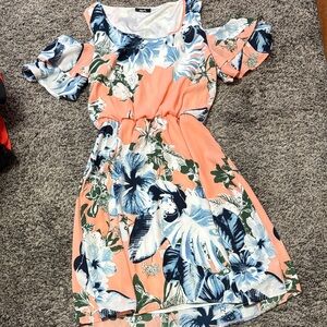 mark. Floral Peach and Blue Midi Dress